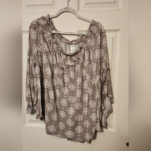 Time and Tru Taupe Patterned Blouse